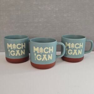 Michigan Blue Speckled & Terra Cotta Ceramic 12 oz Coffee or Tea Mugs - Set of 3